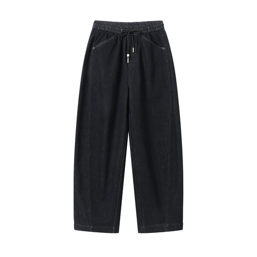 Damen weite Cropped-Denimhose mit elastischem Bund, Tunnelzug und Eingrifftaschen Shop Nory