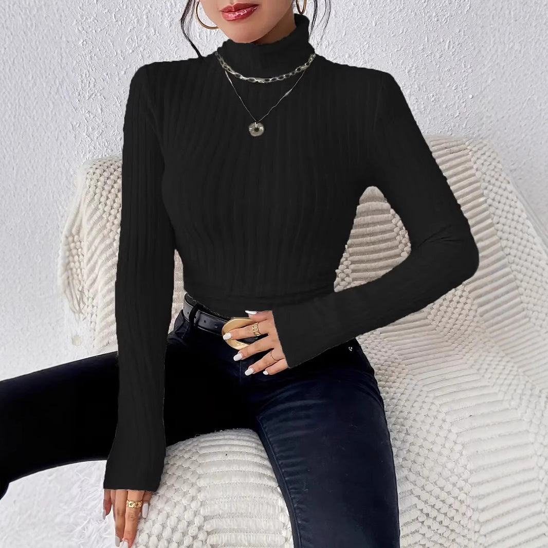 Damen Figurbetonter Rippstrick Rollkragenpullover mit tailliertem Schnitt Shop Nory