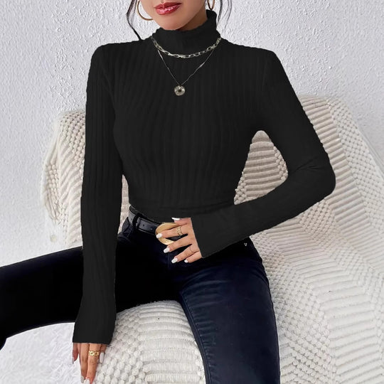Damen Figurbetonter Rippstrick Rollkragenpullover mit tailliertem Schnitt Shop Nory