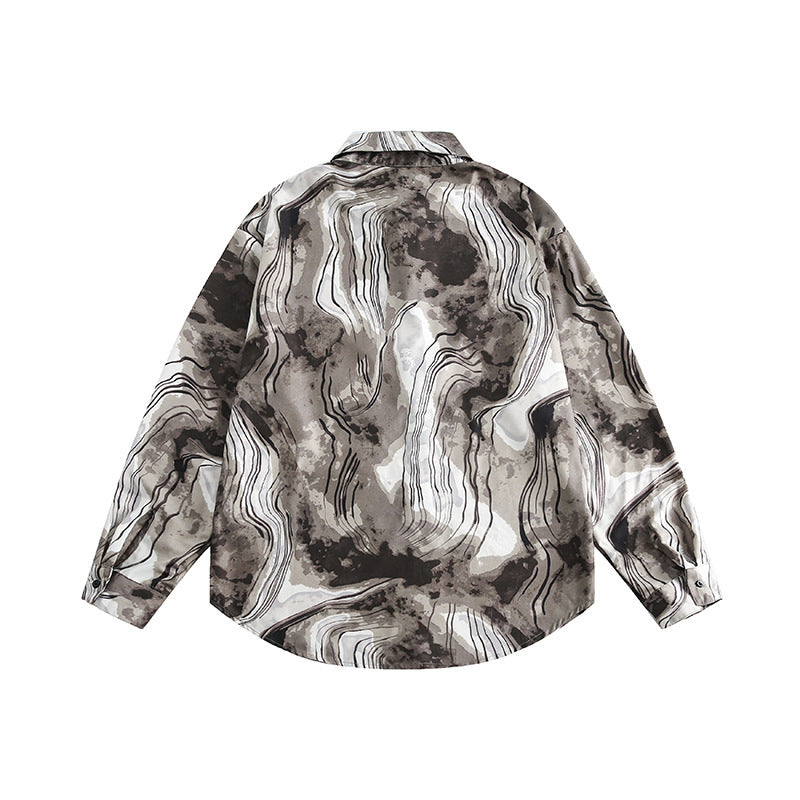 Unisex Boxy-Overshirt-Jacke mit Marmorprint und traditioneller Knebelverschluss-Optik Shop Nory