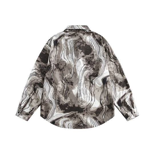 Unisex Boxy-Overshirt-Jacke mit Marmorprint und traditioneller Knebelverschluss-Optik Shop Nory