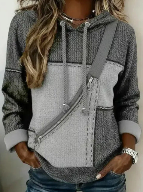 Damen Lässiger Kapuzenpullover mit asymmetrischem Reißverschluss