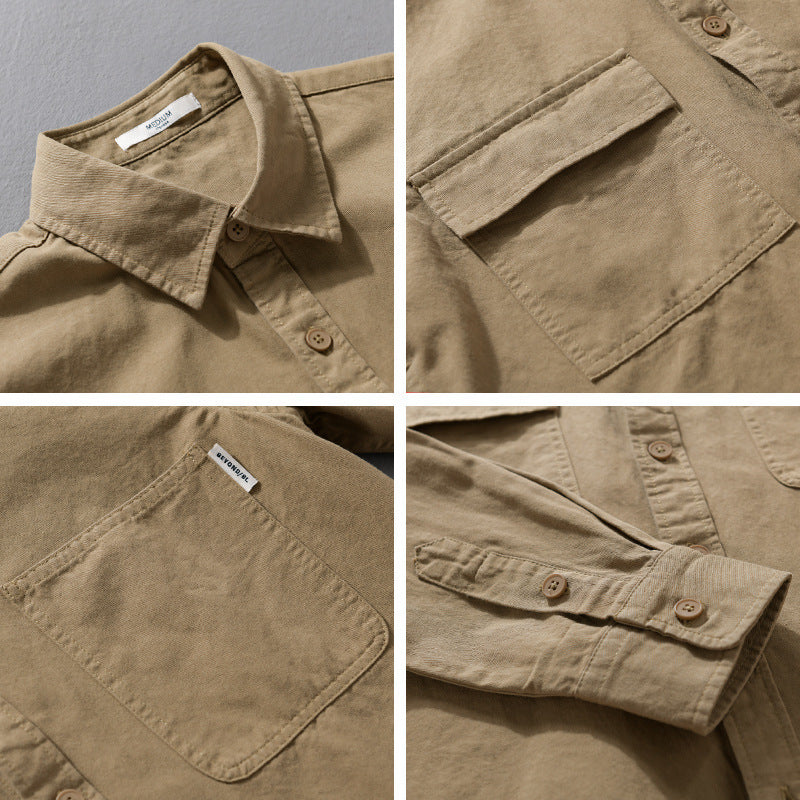 Herren Casual-Hemdjacke aus schwerem Baumwoll-Twill mit asymmetrischen Brusttaschen und kastigem Schnitt Shop Nory
