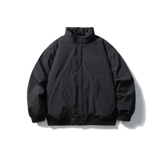 Unisex Kastig geschnittene wattierte Bomberjacke mit hohem Stehkragen und verdeckter Frontblende Shop Nory