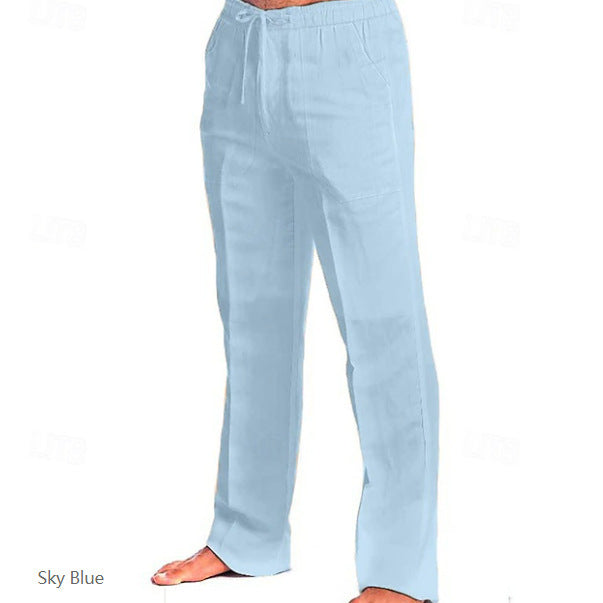 Herren leichte Freizeit-Hose im Leinenlook mit Tunnelzugbund, geradem Bein und atmungsaktivem Material Shop Nory