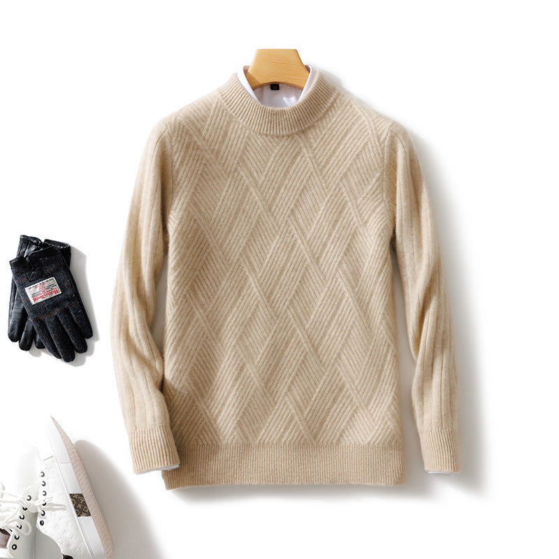 Herren Kurzrollkragenpullover aus Merino‑Mix mit diagonaler Rautenstruktur Shop Nory