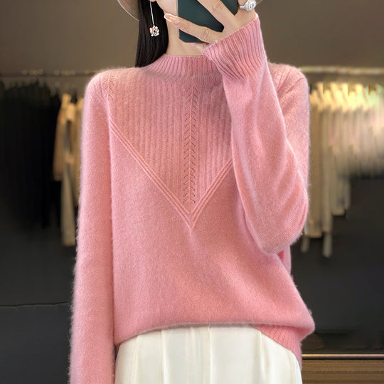 Damen Lockerer Mohair‑Blend Pullover mit strukturierter V‑Paneel und Stehkragen Shop Nory