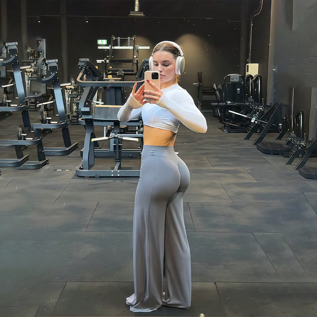 Damen nan hochgeschnittene formende Loungehose mit weitem Schlag und nahtlosem Komfortbund Shop Nory