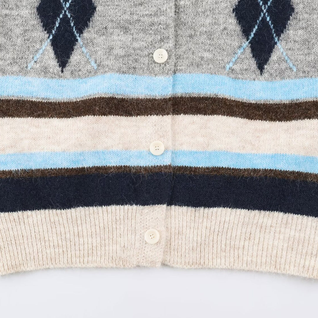 Damen Ärmellose Argyle-Strickweste mit durchgehender Knopfleiste und geripptem Saum Shop Nory
