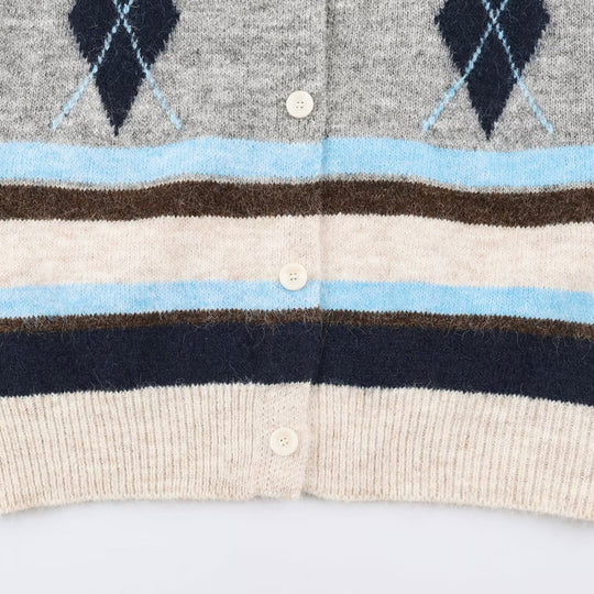 Damen Ärmellose Argyle-Strickweste mit durchgehender Knopfleiste und geripptem Saum Shop Nory