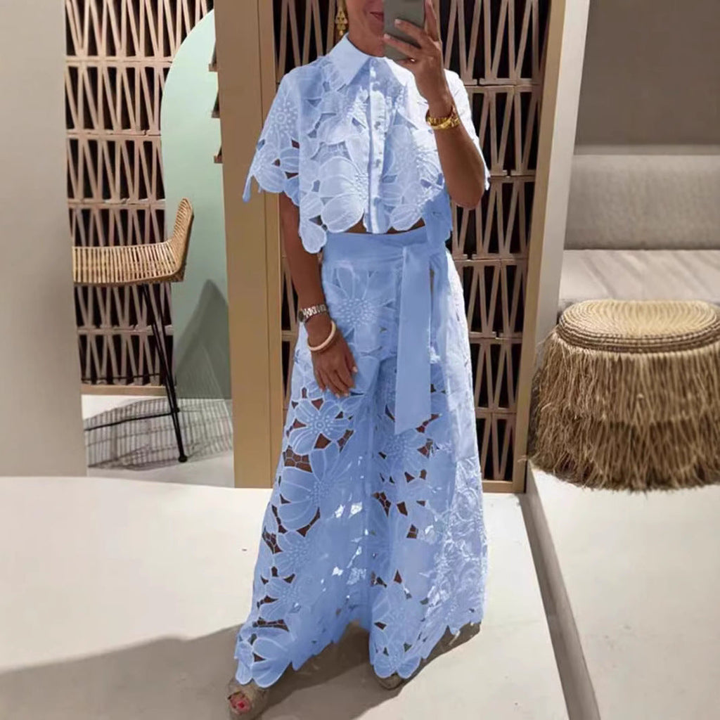Damen Set im modernen Blumendesign mit cropped Bluse und Maxi-Rock