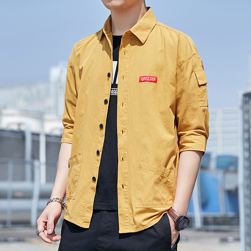 Herren Overshirt‑Hemdjacke im leichten Canvas‑Look mit aufgesetzten Fronttaschen und verkürzten Ärmeln Shop Nory