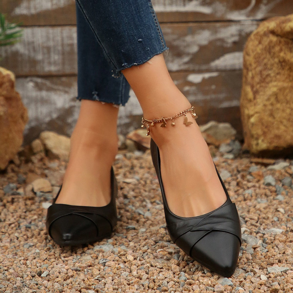 Damen elegante Ballerinas mit raffiniertem Lederoberteil Shopnory
