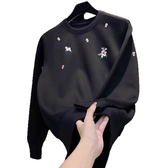 Damen Eleganter Oversized Pullover mit floralem Stickdesign Shop Nory