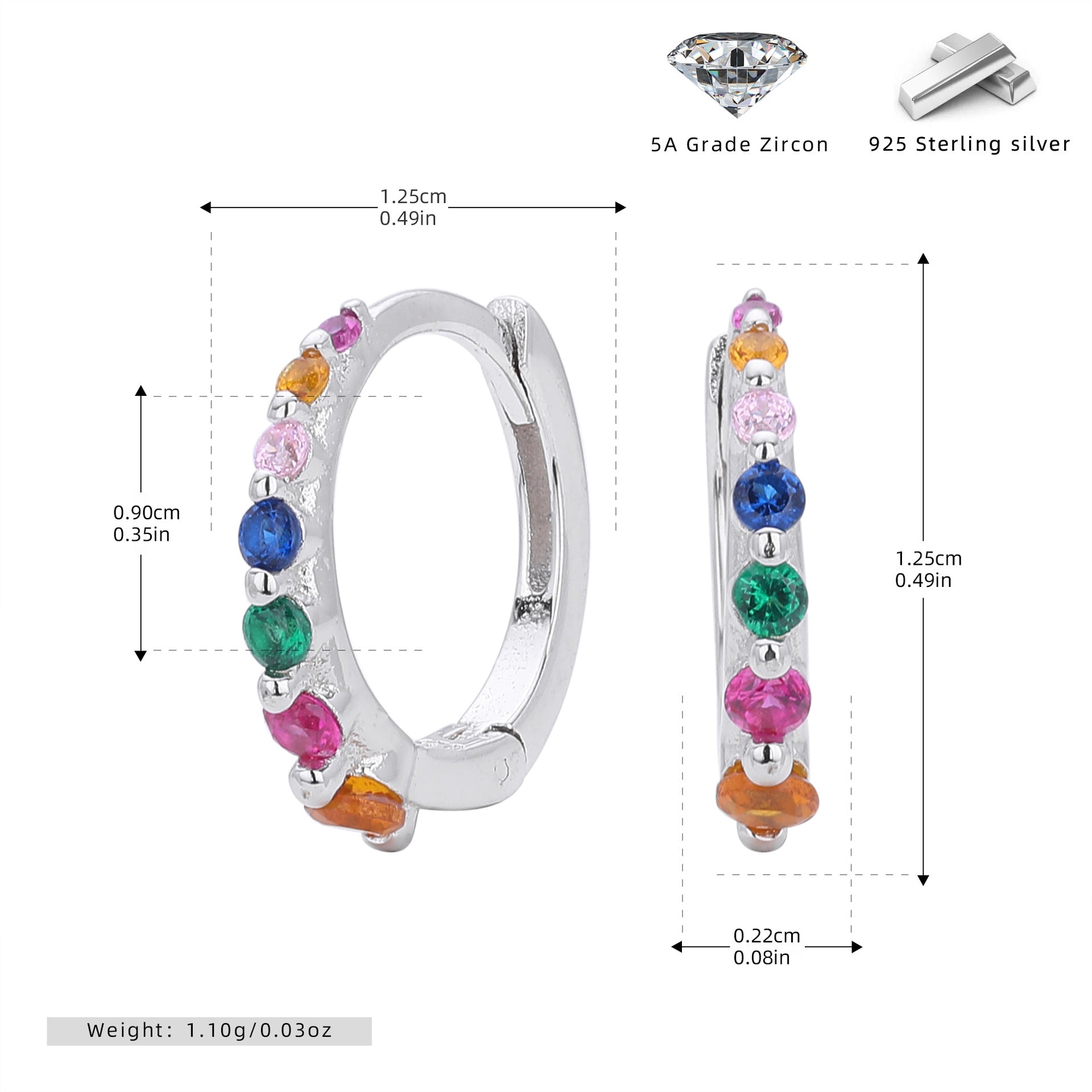 Damen Creolen mit bunten Zirkon-Akzenten aus hochwertigem 925 Sterling Silber Shop Nory