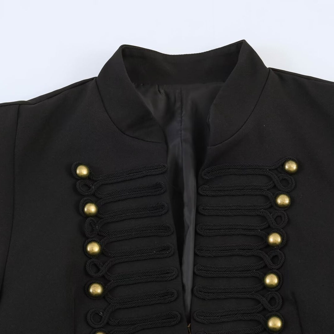 Damen Kurzjacke im militärischen Stil mit Stehkragen und Zierfrosch-Detail Shop Nory