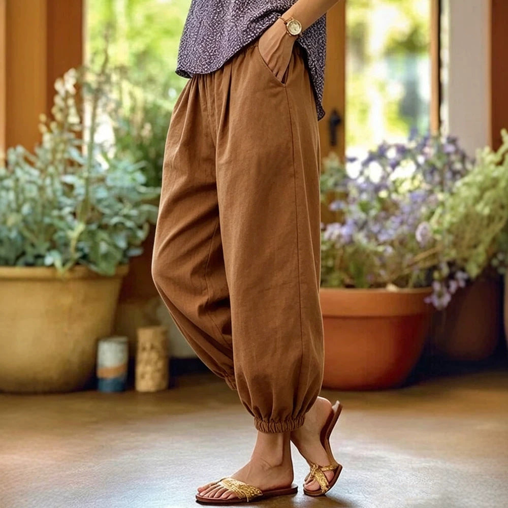 Damen Leichte Leinenhose mit weitem Bein und Kordelzug Shop Nory
