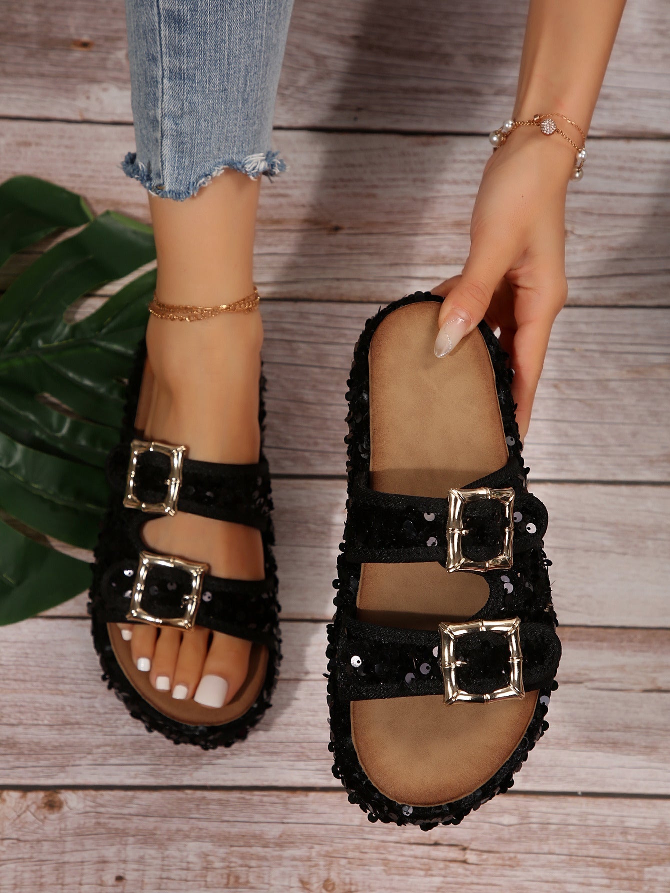 Damen Komfortable Clogs mit doppeltem Klettverschluss und modischem Design