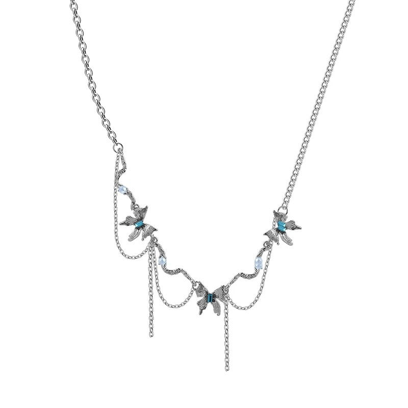 Damen Halskette mit filigranem Doppelanhänger aus einzigartigen Schmetterlings-Design Shop Nory