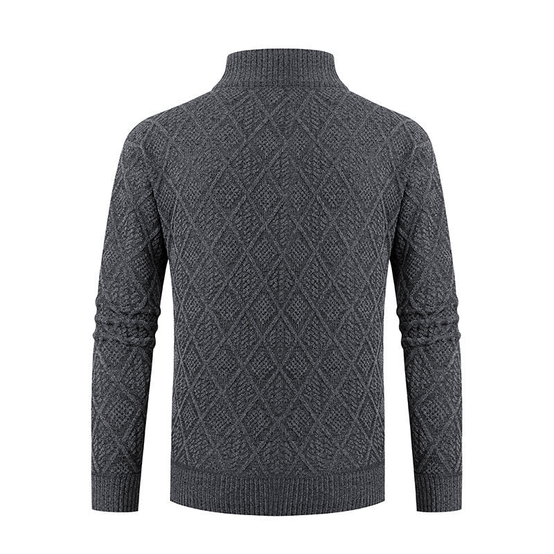 Herren Strickzipjacke mit Diamantjacquard, Stehkragen und Zweiwege-Reißverschluss Shop Nory