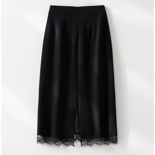 Damen Midirock aus Satin mit Spitzenbesatz und Seitentaschen Shop Nory