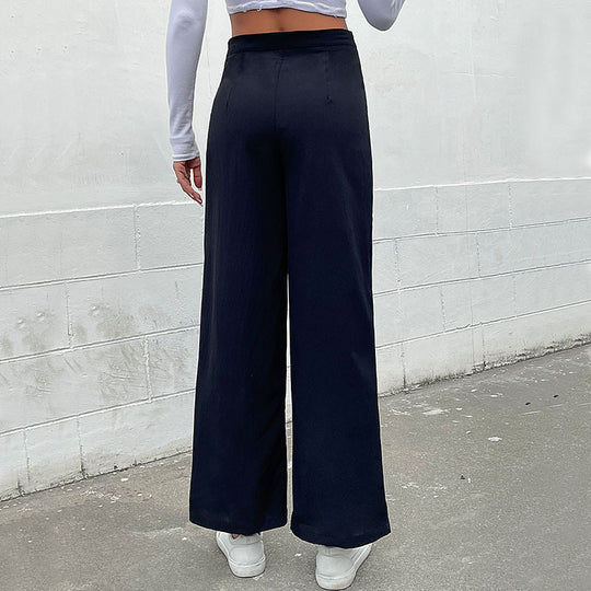 Damen High‑Waist Palazzo‑Hose mit maritim inspirierter Zierknopfleiste und weitem Bein Shop Nory