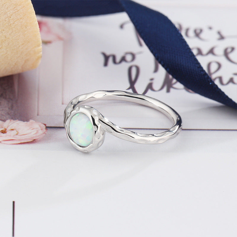 Damen Offener Ring mit modernem Wellenmuster und opalisiertem Stein Shop Nory