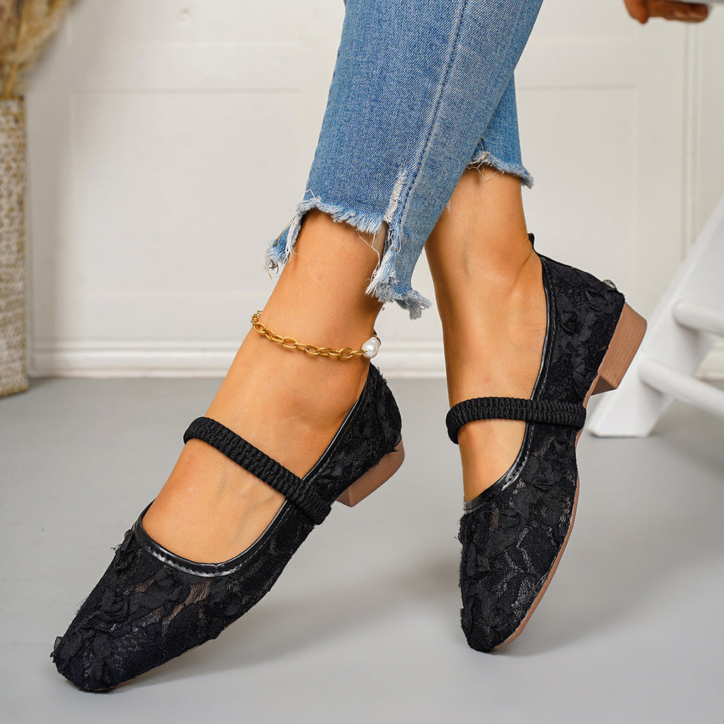 Damen Ballerinas mit zarter Spitzenapplikation und romantischen Blumenmotiven