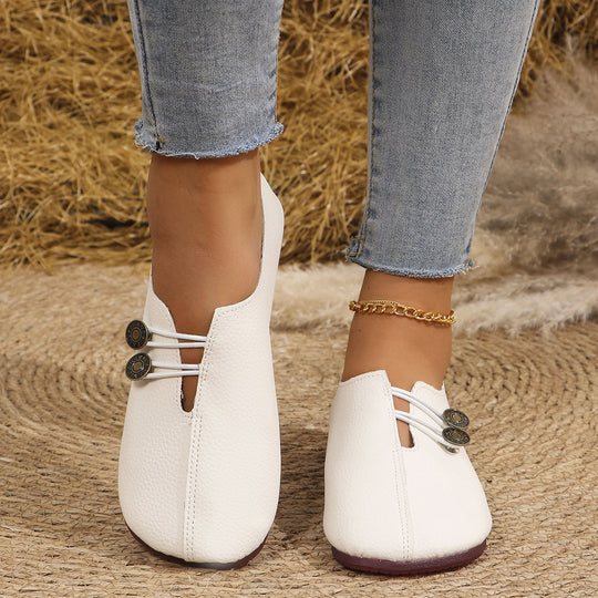 Damen Bequeme geschlossene Slipper mit Zierknöpfen und elastischer Schnürung Shop Nory