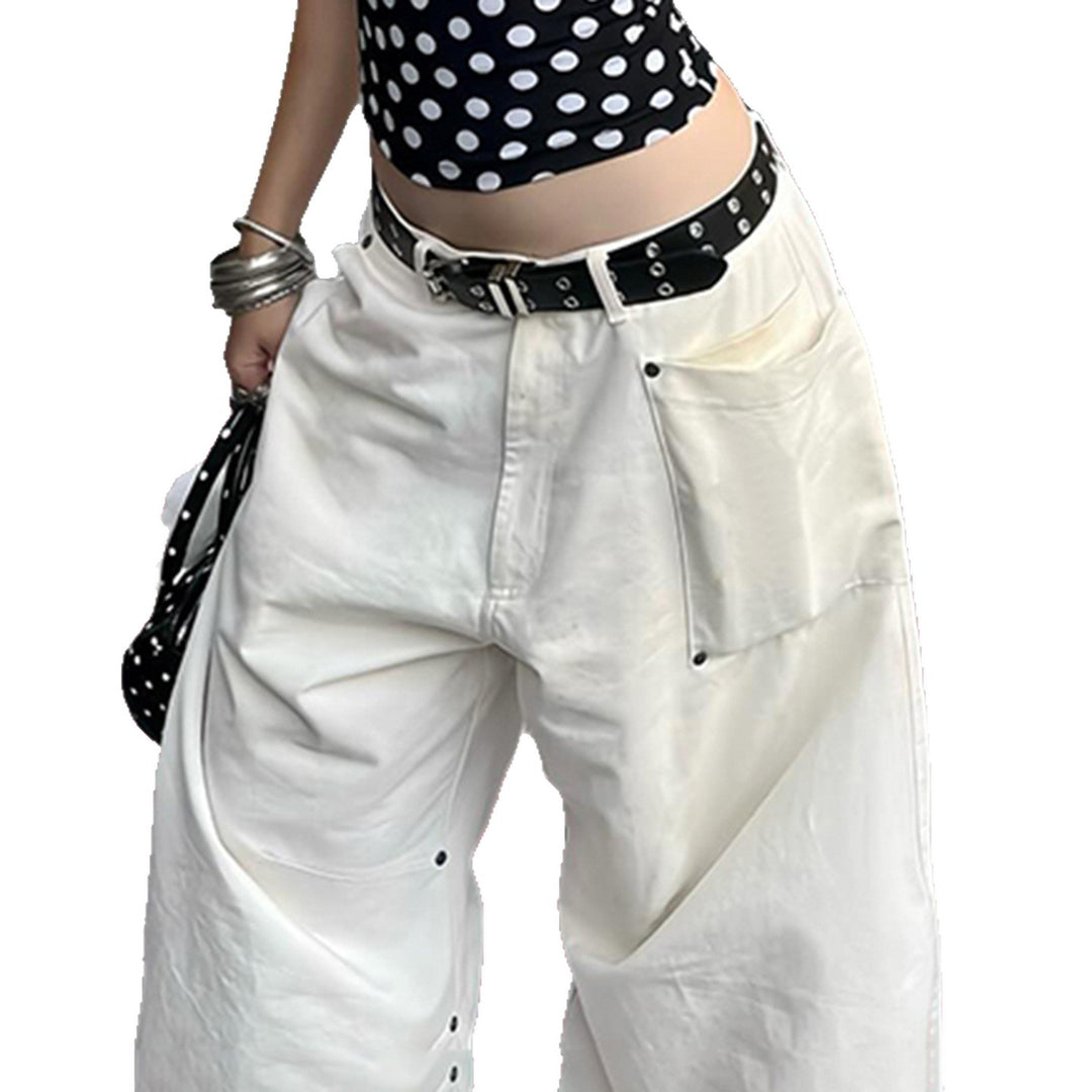 Damen nan weite Highwaist-Canvas-Hose im Carpenter‑Stil mit hohem Bund und aufgesetzten Taschen Shop Nory