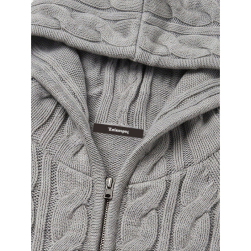 Damen Kapuzen-Zopfstrick-Cardigan mit Reißverschluss und Raglanärmeln Shop Nory