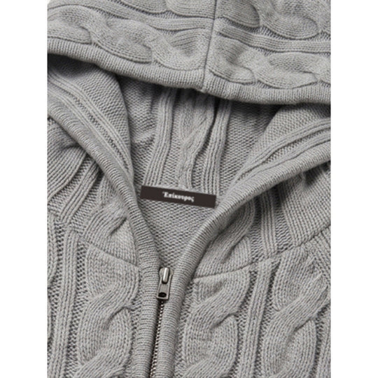 Damen Kapuzen-Zopfstrick-Cardigan mit Reißverschluss und Raglanärmeln Shop Nory
