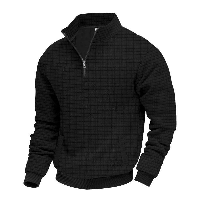 Herren nan Waffelstrick-Halbzip-Pullover mit Stehkragen und elastischem Saum Shop Nory