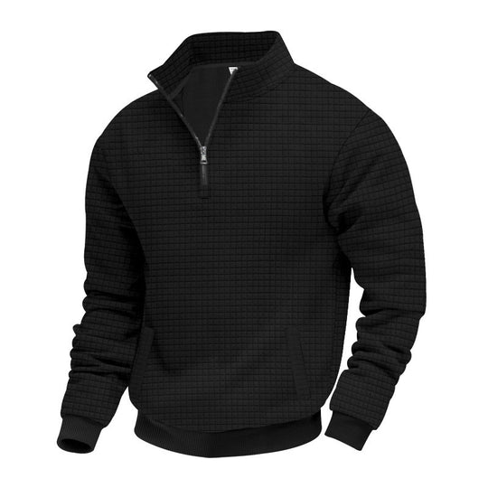 Herren nan Waffelstrick-Halbzip-Pullover mit Stehkragen und elastischem Saum Shop Nory