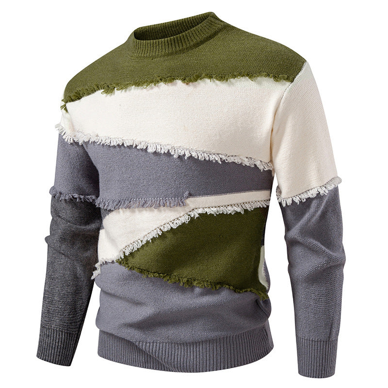 Herren Colorblock-Strickpullover mit Fransenbesatz und kurzem Stehkragen Shop Nory