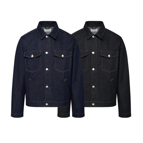 Unisex Zeitlose Boxy-Denimjacke im Worker-Look mit Pattentaschen und Metallknopfleiste Shop Nory