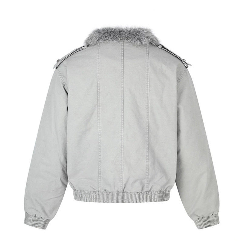 Damen wattierte Bomberjacke mit Kunstfellkragen, Nietenapplikation und Schulterklappen Shop Nory