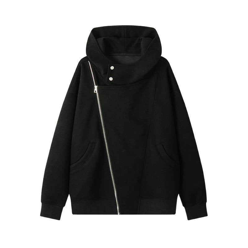 Damen asymmetrischer Kapuzenpullover mit hohem Kragen, diagonalem Reißverschluss und Kängurutaschen Shop Nory