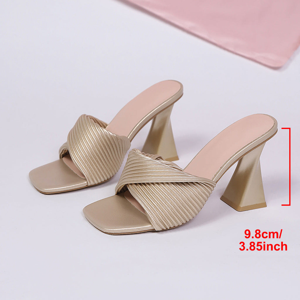 Damen Schicke Mules mit modernem Falten-Design und komfortablem Blockabsatz Shopnory