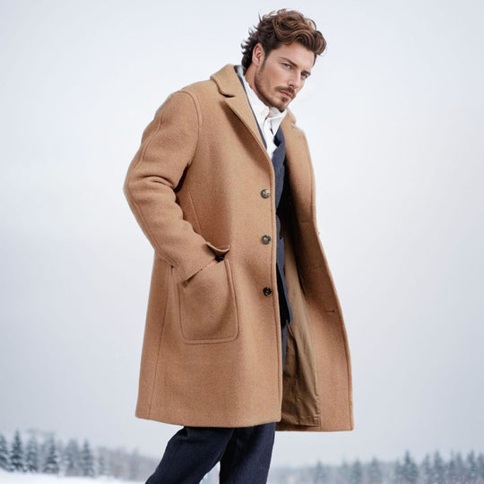 Herren Mid‑Length Teddy‑Wollmantel mit aufgesetzten Eingrifftaschen und Stehkragen Shop Nory