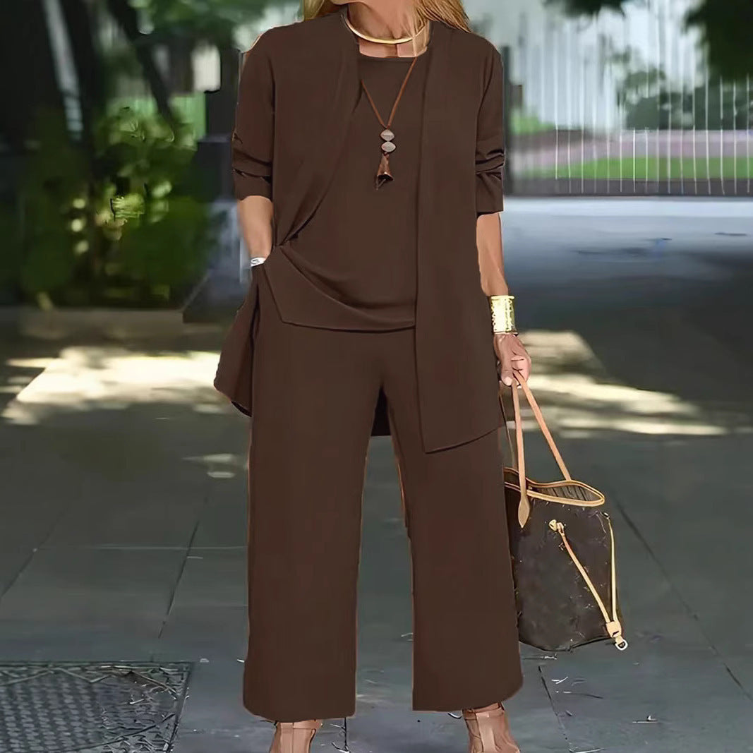 Damen Elegantes Zweiteiler-Set mit offenem Longcardigan, ärmellosem Top und weiter Palazzo-Hose Shop Nory