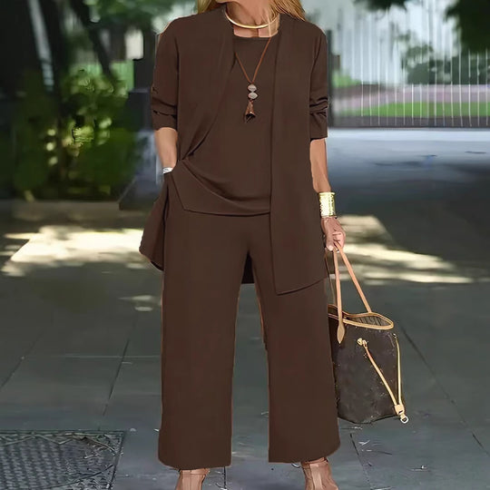 Damen Elegantes Zweiteiler-Set mit offenem Longcardigan, ärmellosem Top und weiter Palazzo-Hose Shop Nory