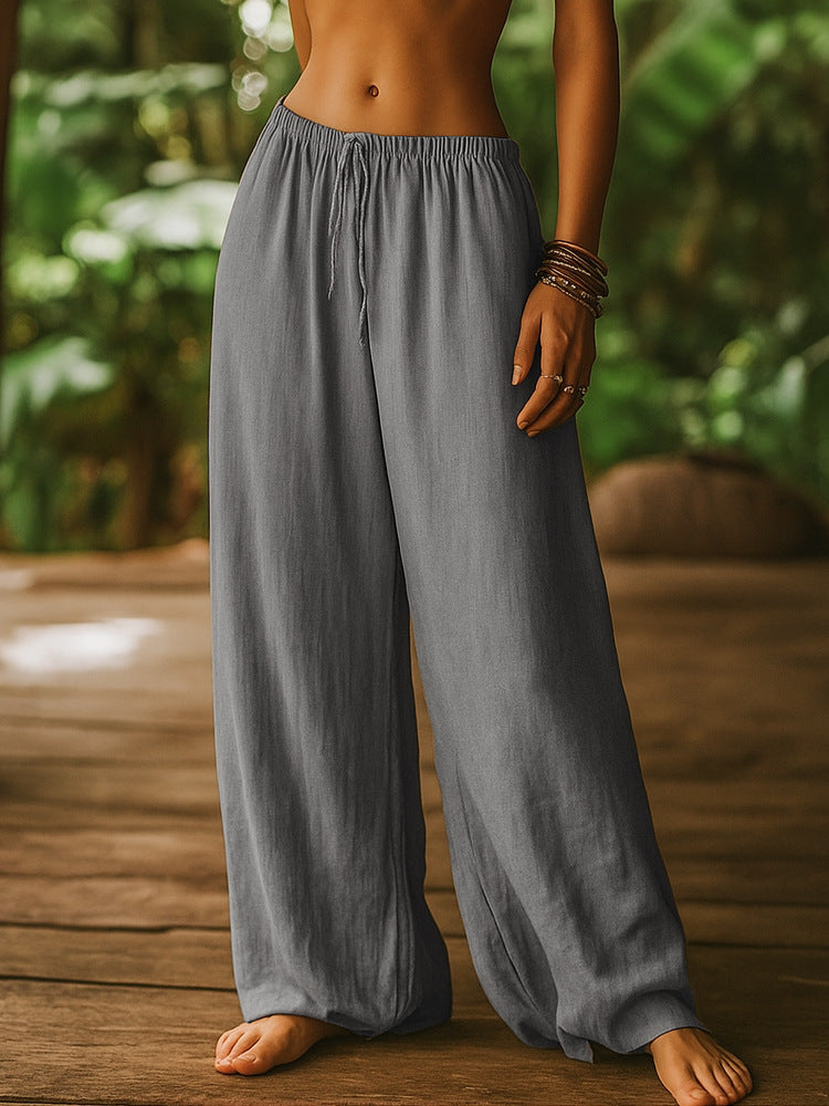 Damen Leichte Leinenhose mit weitem Bein und Kordelzug Shop Nory