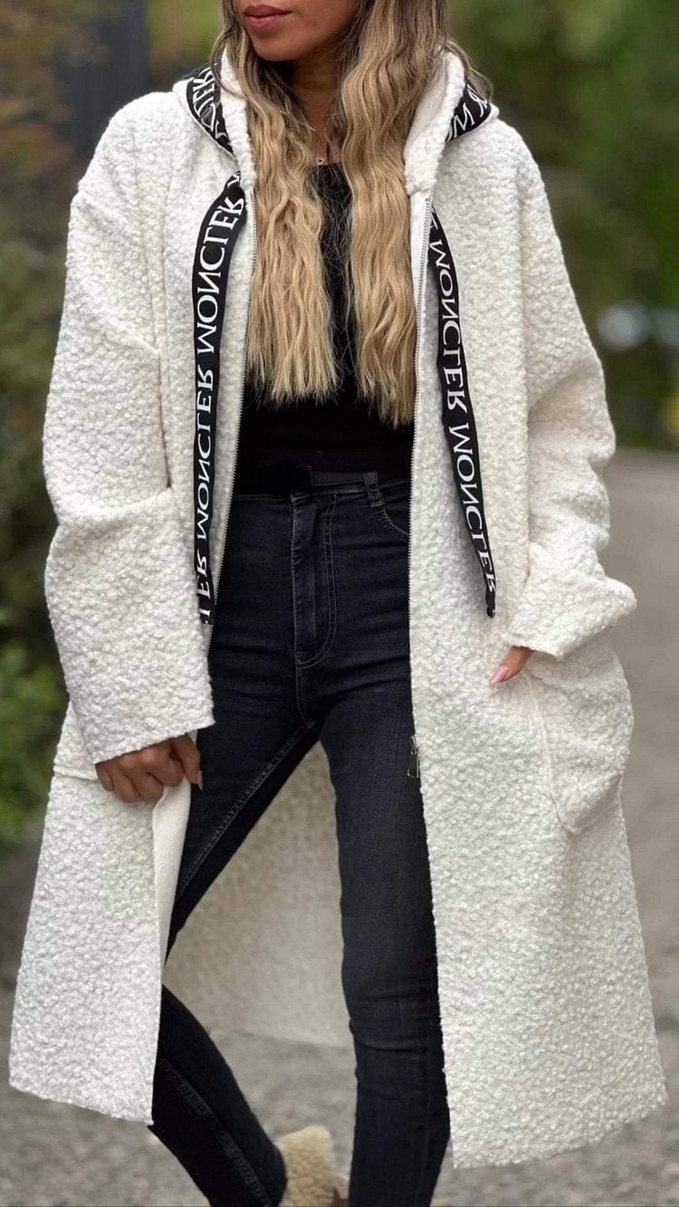 Damen Modischer Oversized-Fleece-Mantel mit praktischen Taschen und Kapuze