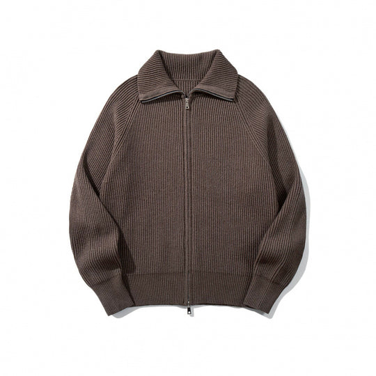Unisex Grobgerippte Zip-Strickjacke mit Stehkragen, Raglanärmeln und Zwei-Wege-Reißverschluss Shop Nory