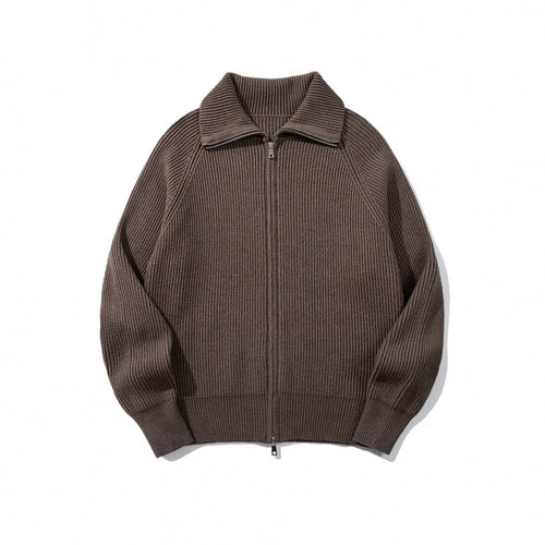 Unisex Grobgerippte Zip-Strickjacke mit Stehkragen, Raglanärmeln und Zwei-Wege-Reißverschluss Shop Nory