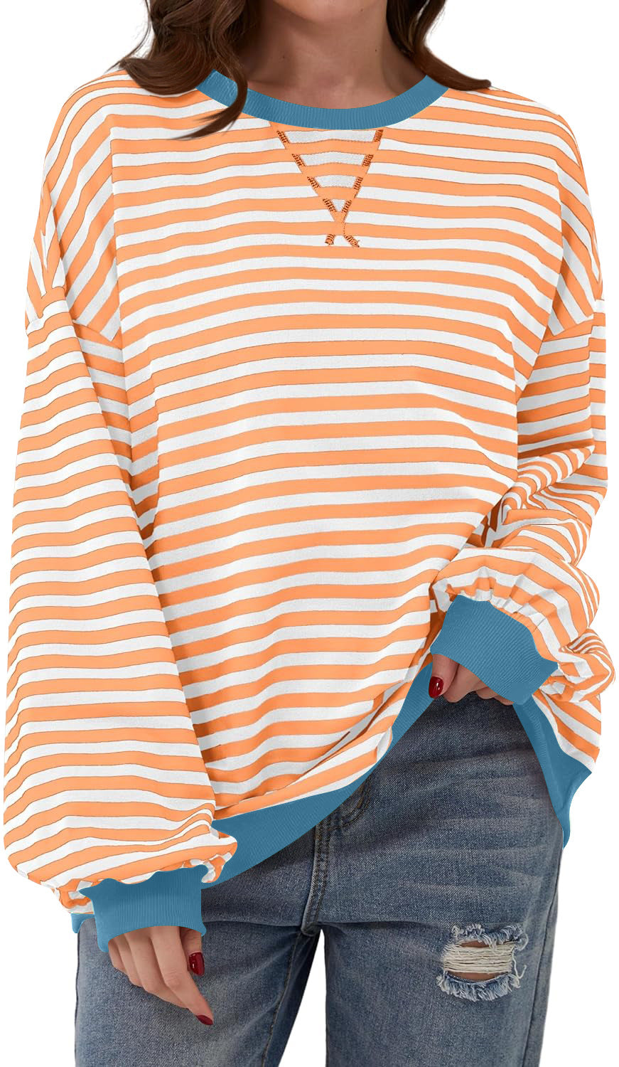Damen Lässiger Sweatshirt mit bunten Streifen und weitem Schnitt