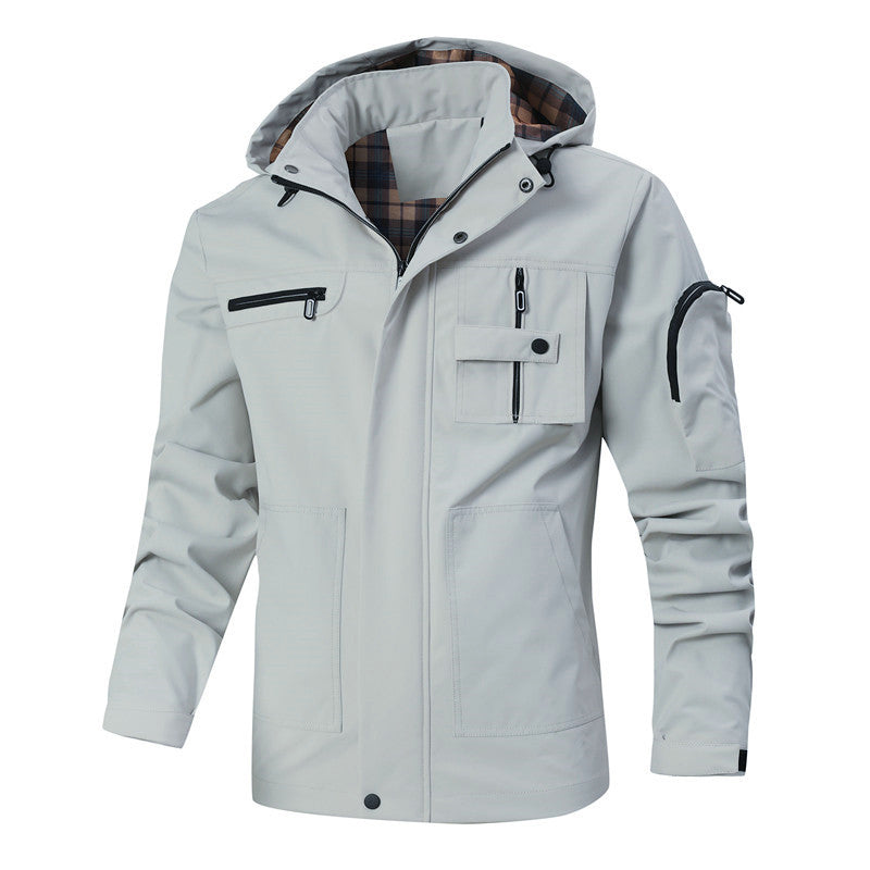 Herren Outdoor-Parka mit karierter Innenfütterung, Kapuze und Multifunktionstaschen Shop Nory