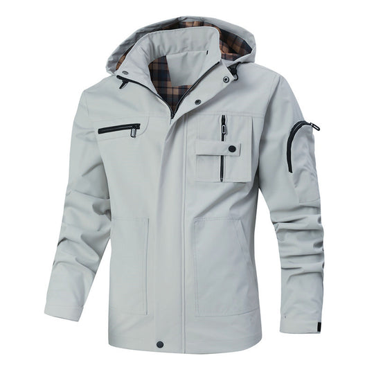 Herren Outdoor-Parka mit karierter Innenfütterung, Kapuze und Multifunktionstaschen Shop Nory