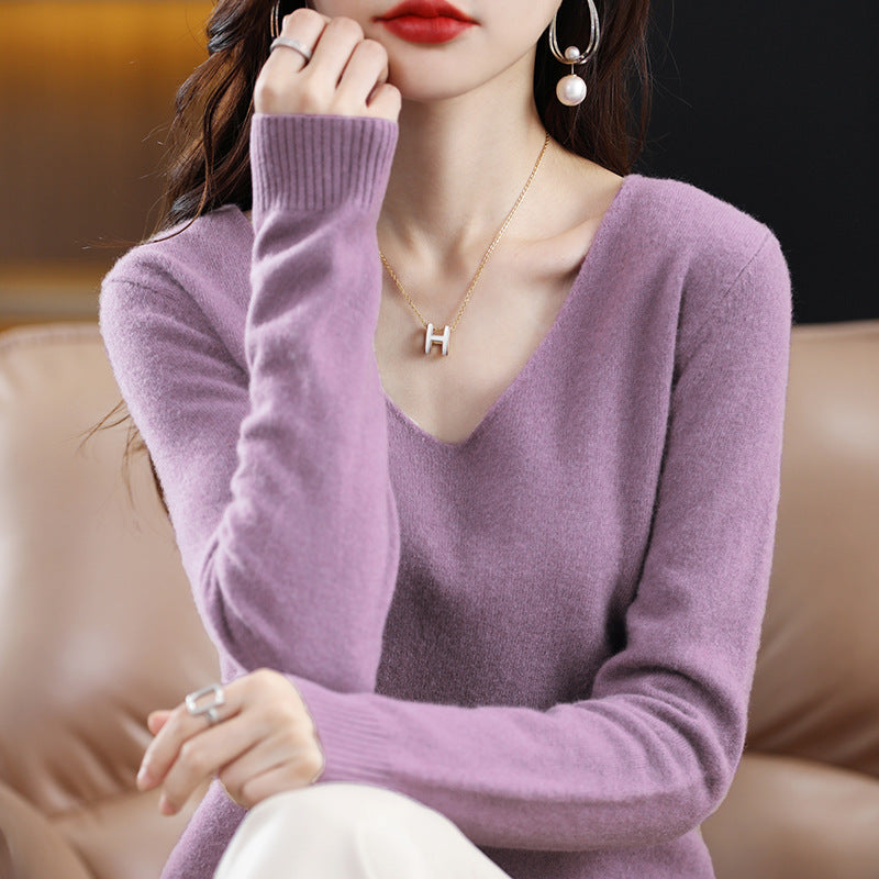 Damen V-Ausschnitt Pullover in Kaschmir-Optik mit legerem Schnitt und Rippbündchen Shop Nory
